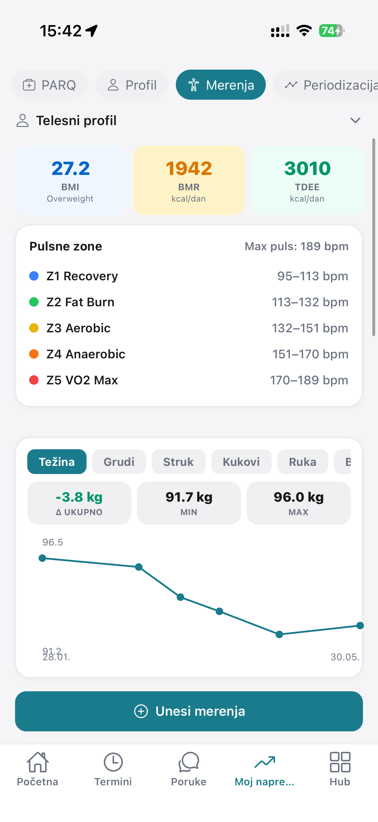 App screen — measurements